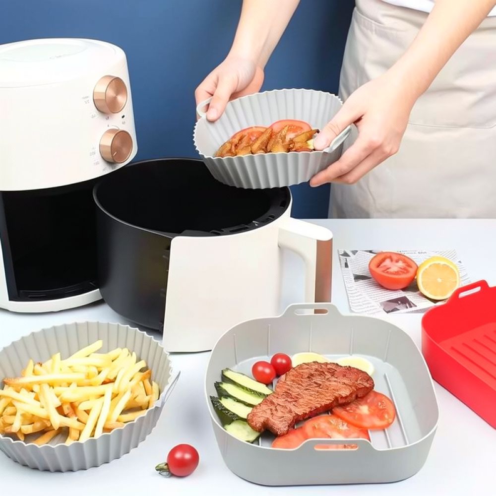 Air Fryer Silicone Pot Liner - Wiederverwendbarer, quadratischer Silikon-Einsatz für Heißluftfritteusen, antihaftbeschichteter