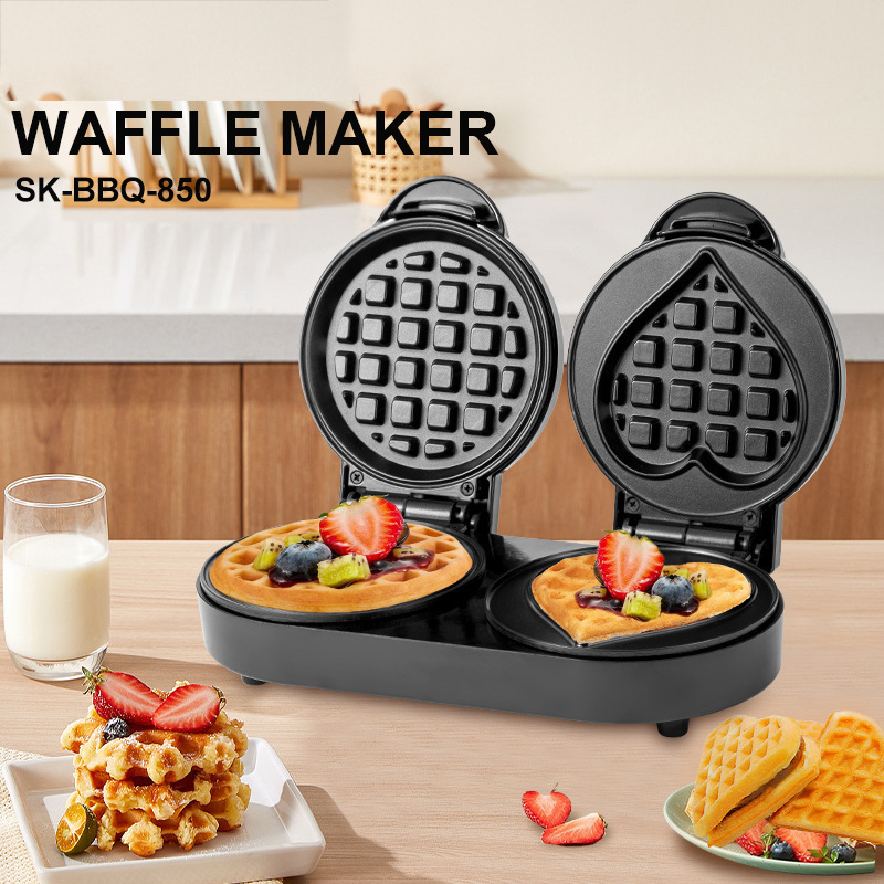 Mini Waffle Maker Machine - 110V Doppelplatten-Waffeleisen, Runde & Herzförmige Mini